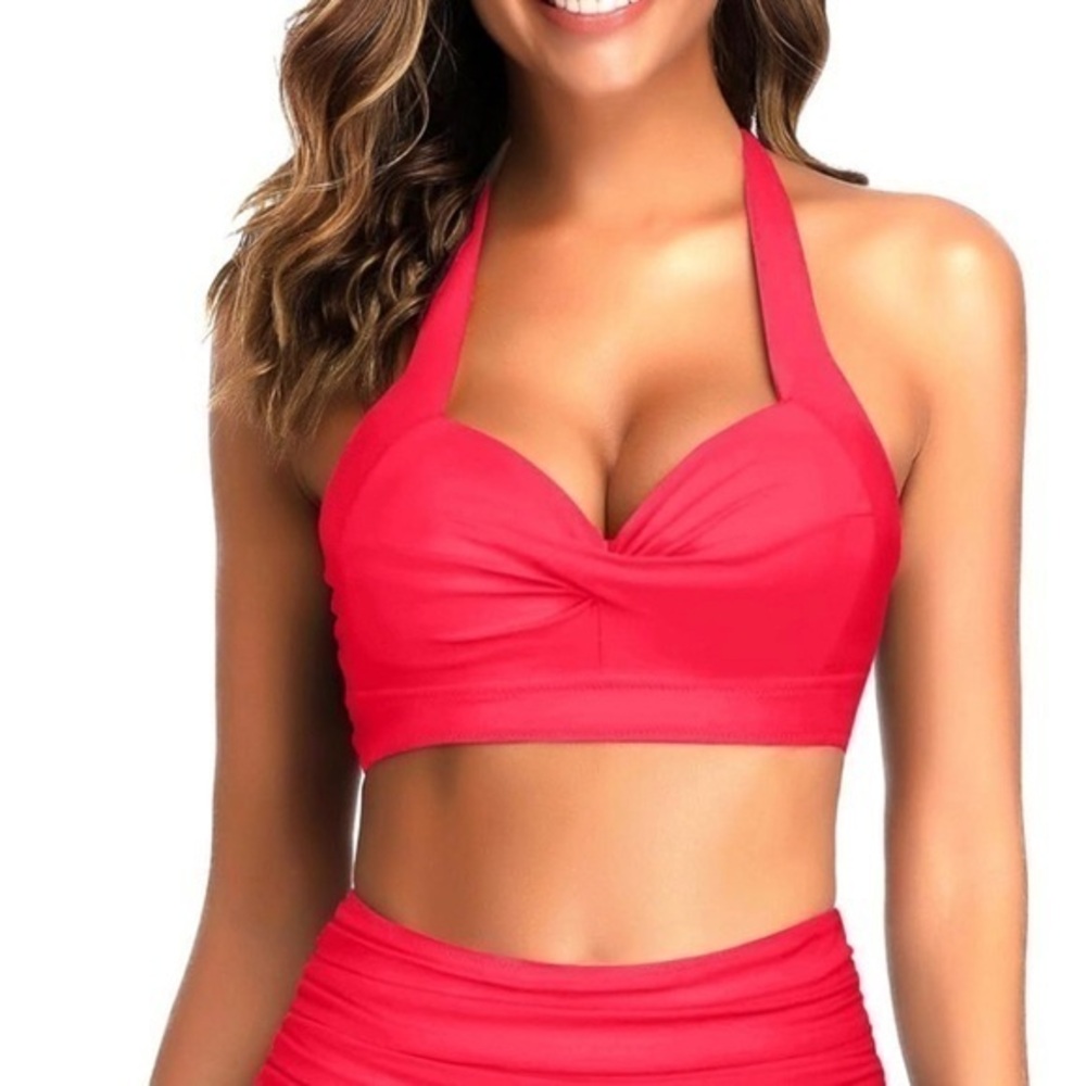 NWT Tempt Me Vintage Swimsuit Retro Halter Ruched Bikini Too Swimsuit Size Large